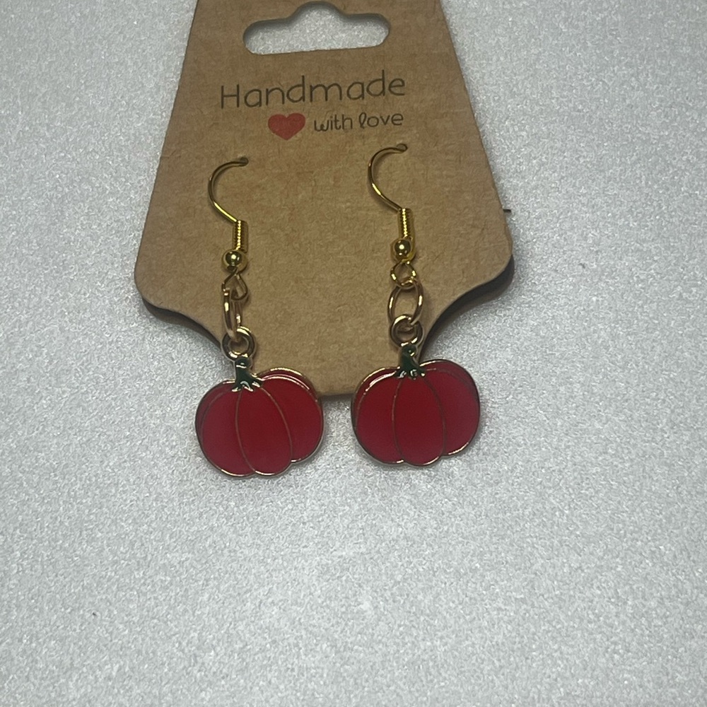 Handmade Red Pumpkin Earrings